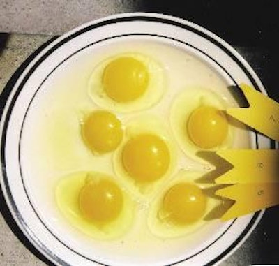 Egg yolk color is usually measured under field conditions using a series of standard reference colors printed onto plastic strips.