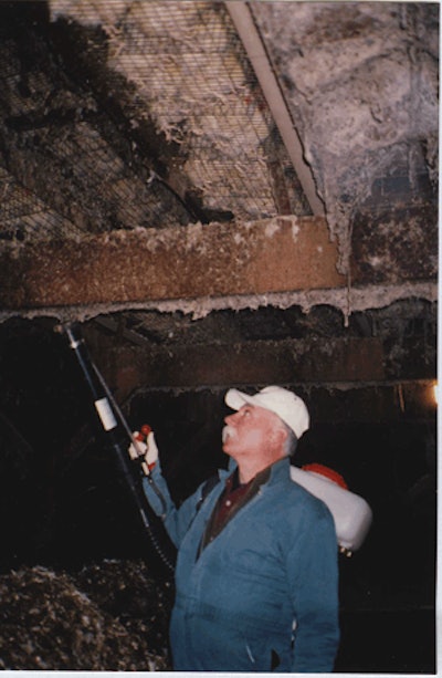 Spray application of balEnce to manure deflector curtains with the anticipation that droplets containing suspended spores will drift down to the manure cones in order to infect emerging flies.