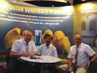 Abic, left to right: Kobi Lustgarten, VP global poultry development; Dr Arun Atrev, CEO Lydus Animal Health; Ofer Lev, senior director, South East Asia and Africa.
