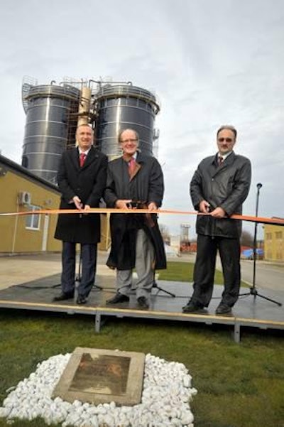 Pictured from left at the opening of Alltech’s new effluent treatment plant in Serbia: Dr. Bojan Pajtić, current prime minister of the Autonomous Province of Vojvodina, Serbia; Dr. Pearse Lyons, president of Alltech; and Zoltan Pek, mayor of Senta.