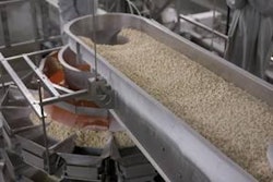 Cooked diced chicken ready for packaging