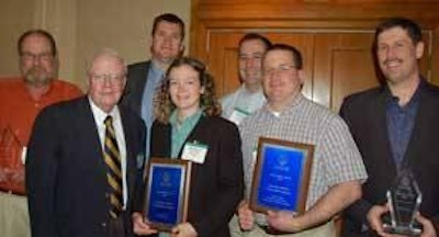 U.S. Poultry & Egg Association 2010 Clean Water Awards were presented at this year’s Environmental Management Seminar: (front row from left) Jim Walsh, Georgia Tech, selection committee; Melissa Molaison, Perdue Farms, honorable mention, full treatment; Jamie Burr, Tyson Foods, honorable mention, pretreatment; (back row from left) Alan Vogt, American Proteins, winner, full treatment; Brian Kiepper, University of Georgia, selection committee; Jimmy Mardis, Tyson Foods; and Jesse Fletcher, Wayne Farms, winner, pretreatment.