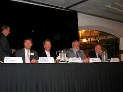 Panel of industry experts responded to questions at the AFIA Ingredient Conference. From left to right: Joel Newman, American Feed Industry Association; Forrest Roberts, National Cattleman's Beef Association; Christopher Galen, National Milk Producers Federation; Neil Dierks, National Pork Producers Council; and George Watts, National Chicken Council.