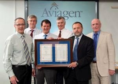 From left: Tommy Taylor, Head of UK Farming Operations for Aviagen; George Hogarth, Aviagen Production Director; Brian Whittle, President of European Operations for Aviagen; Bill Stanley, Aviagen’s Veterinary Health Director, Europe; Simon Hall, Chief Veterinary Officer for Scotland; and Russell Kyle, International Trade Consultant for the British Poultry Council.