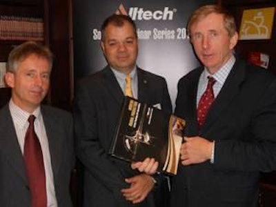 From left: Pictured at Alltech’s Poultry Solutions Seminar, ‘Modern Animal Production – Turning Challenges into Opportunities,’ is Jon Ratcliff, F.A.C.S. Ltd. UK; Patrick Charlton, Alltech Regional director for Europe; and Patrick Wall, University College Dublin, Ireland.