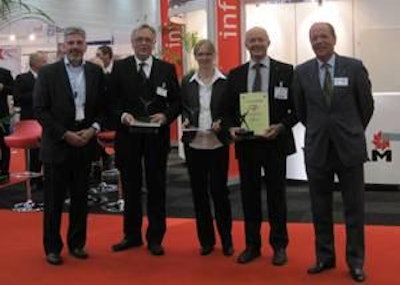 Representatives from Amandus Kahl, Buhler and European Machine Trading with their 2011 Victam Innovation Awards.