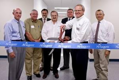 Aviagen recently opened a new laboratory. Attending the ceremony, from left were: Ben Thompson, Gary Daly, Dr. Fred Hoerr, Dr. Gregorio Rosales, Dr. Stephen Roney, Dr. Eric Jensen, Dr. Tony Frazier
