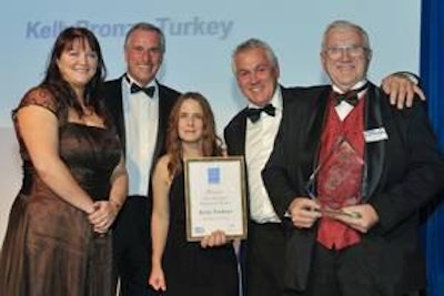 From left to right: Vicki Hughes of Easichick (sponsor of the British Traditional category), Ray Clemence, ex Liverpool and England goalkeeper, Lorna Cousins of Bernard Matthews Farms, with Paul and Derek Kelly.