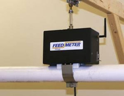 The FeedMeter attaches to standard feed lines between the bin and the first feeder and measures feed flow by weight (pounds/minute) as it is being delivered through the line.