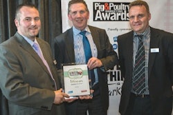 Receiving the Processor of the Year award from Elanco’s Matthew Evans are David Gibson, Moy Park director of agriculture and Alan Huston, Moy Park breeders and hatcheries general manager.