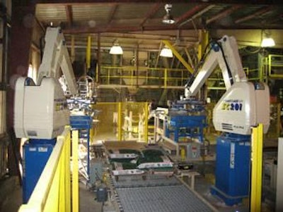 Chantland MHS | Robotic palletizing systems can be programmed to load anywhere from two bags to 25 50-bags per minute.