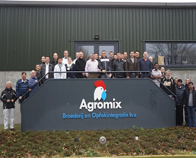 H&N School attendees gather with Agromix and H&N staff at Agromix Hatchery, Netherlands.