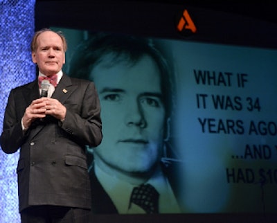 Dr. Pearse Lyons, Alltech founder and president, addresses delegates and poses the question of “What If?” during the opening plenary session at the 30th Annual Alltech International Symposium in Lexington, Kentucky.