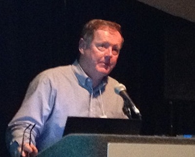 Dermot Hayes addresses attendees at the World Pork Expo on June 5.