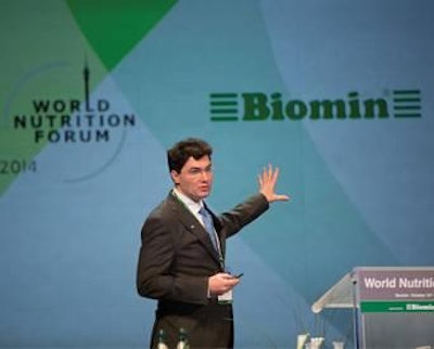 Foto: cortesía de Biomin | El Dr. Berthiller dio un amplio panorama de los métodos para determinar micotoxinas durante el World Nutrition Forum de Biomin en Múnich, Alemania el pasado octubre de 2014.