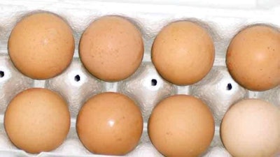 Mottled/spotted eggs indicate an eggshell quality problem.