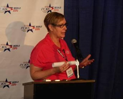 Dr. Liz Wagstrom, National Pork Producers' chief veterinarian, speaks at the 2014 World Pork Expo.