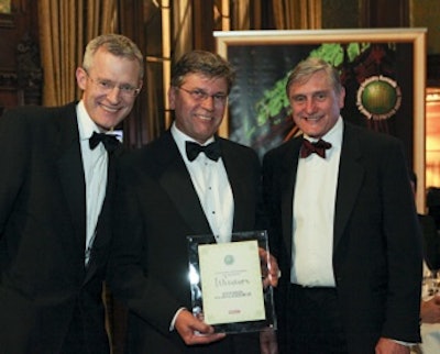 Jeremy Vine, left, Martin Barker and Steve Colville display MPP's Enterprise and Innovation award.