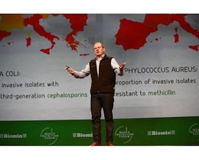Foto cortesía de Biomin | Michael Eder, CEO para las Américas de Biomin habló sobre las alternativas a los antimicrobianos en el WNF en Múnich, Alemania.