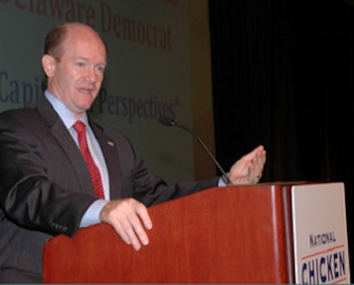 Sen. Chris Coons told National Chicken Council annual conference attendees about the formation of a Chicken Caucus.