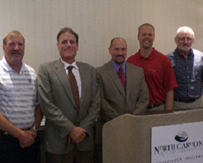 Members of the North Carolina Poultry Federation executive board are Ronnie Parker, Scott Prestage, Dan Peugh, Jeff Hancock and Jeff Stalls.