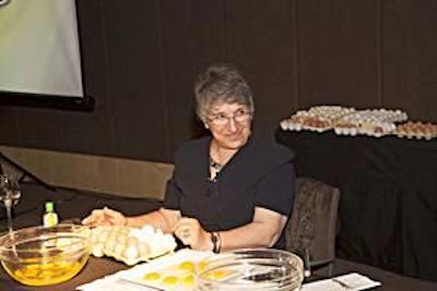 Professor Sally Solomon, consultant on egg quality and emeritus professor at the University of Glasgow, led the workshop that encouraged egg producers to bring samples of problem eggs.