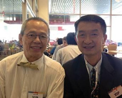 Thai Feed Mill Association president, Pornsil Patchrintanakul, and secretary general, Boontham Armsiriwat, at VICTAM Asia.