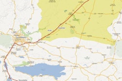 The area of the first outbreak of avian influenza, the dotted line is the hypothetical path that the virus took from the initial virus in Teocuitatlán to the Los Altos region in Jalisco.