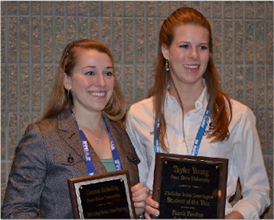 Corissa Steimling, left, Penn State University, was the second place winner of the 2014 College Student Career Program Frank Perdue Scholarship Student of the Year award. Taylor Young, right, Penn State University, was winner of the 2014 College Student Career Program Frank Perdue Scholarship Student of the Year award.