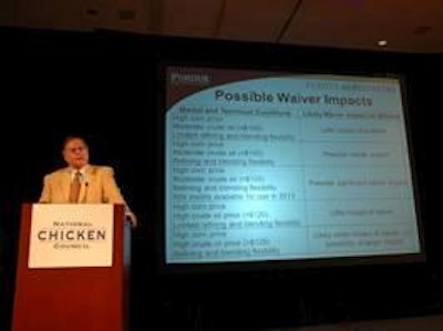 Dr. Wallace Tyner presented corn-ethanol waiver scenarios to chicken producers.