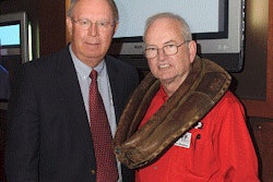 Dr. Charles Olentine, right, was named 2013 US Poultry & Egg Association Workhorse of the Year at the International Poultry Expo 2013. Olentine was presented with a commemorative plaque by 2012 USPOULTRY Chairman, Mark Waller.