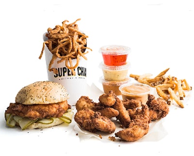 The Super Chix menu includes chicken sandwiches, chicken tenders and fries. Super Chix is opening April 9 under the ownership of Yum! Brands.