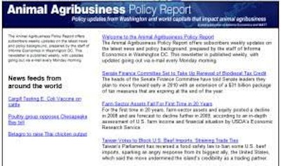 The Animal Agribusiness Policy Report will be published weekly.