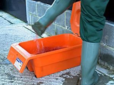 A footbath is often the front line of protection against transfer of infection on entering a unit or between houses
