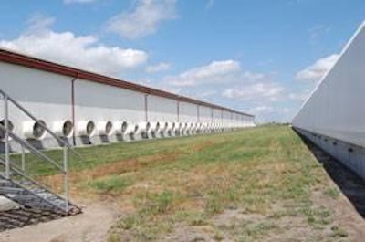 The North Carolina Department of Environment and Natural Resources is attempting to regulate the exhaust from fans like these on Rose Acre Farms’ Hyde County egg farm.