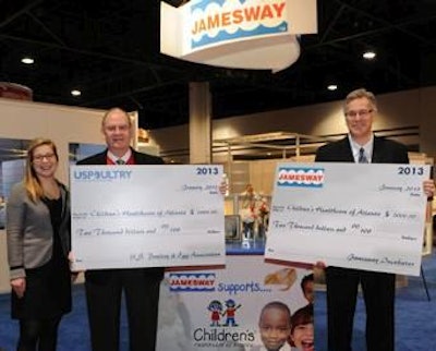 The presidents of Jamesway Incubator Company and the U.S. Poultry and Egg Association presented donations to the Children's Healthcare of Atlanta at the IPPE in Atlanta.