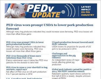 News and developments on the porcine epidemic diarrhea (PED) virus epidemic are added regularly to the PEDv Update page.