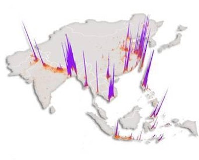 Higher peaks represent greater risk of H7N9 becoming established.