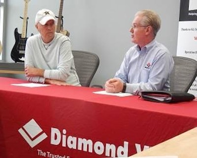 Mark Miller, left, lead singer of Sawyer Brown, joined Jeffery Cannon, president and CEO of Diamond V, to explain the goal of the movie he wrote and produced, 'The Ivy League Farmer.'