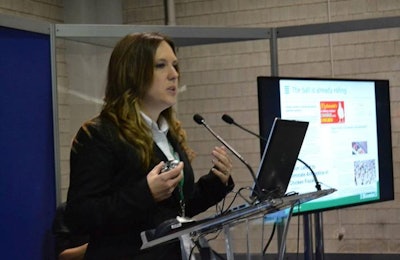 Chastity Pender, poultry technical manager, Biomin America, discusses the importance of gut health in antibiotic-free poultry production at IPPE 2016. | Roy Graber