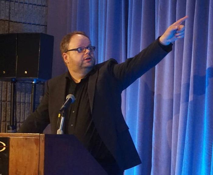 Stefan Jakob, director of innovation products at Adisseo, speaks at a breakfast event at the 2016 International Production & Processing Expo in Atlanta on Wednesday, January 27. | Austin Alonzo.