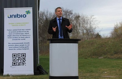 Unibio CEO Henrik Busch-Larsen speaks at the groundbreaking of the company's new facility in Kalundborg, Denmark, on April 12, 2016. | Courtesy Unibio