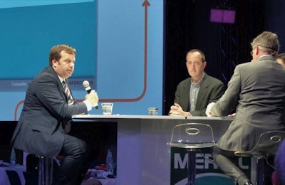 Nan-Dirk Mulder, an analyst at Rabobank (far left) discussed poultry industry issues with other panelists at the Merial Global Avian Forum in Barcelona, Spain in April. | Benjamín Ruiz