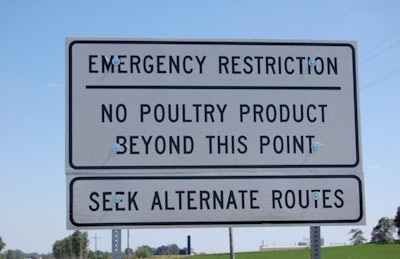 Every continent has seen signs like this one announcing restrictions on movement of poultry have been installed around the world as avian influenza has spread.