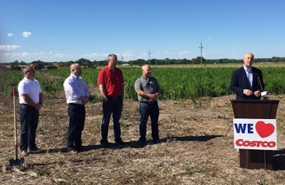 Nebraska Gov. Pete Ricketts, right, speaks at the groundbreaking ceremony for the new poultry complex in Fremont, Nebraska, that will process chickens for sale at Costco stores. | Photo courtesy of State of Nebraska