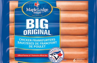 Maple Lodge Farms is recalling its Maple Lodge Farms Big Original Chicken Frankfurters in 450-gram packages. It is also recalling Zabiha Halal Big Original Chicken Frankfurters. In both cases, it is because of the possible presence of bone fragments. | Photo courtesy of Canadian Food Inspection Agency