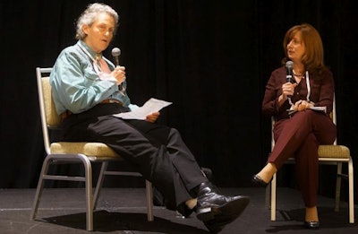 Dr. Temple Grandin, left, shared the most memorable experiences in her decades working with livestock during a North American Meat Institute event in Kansas City, Missouri. Austin Alonzo