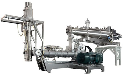 Single-screw extruders, like the one pictured, are suitable for feed extrusion capacities up to 30 metric tons per hour. | Wenger Corporation