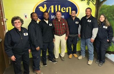 The staff at the Allen Harim wastewater treatment plant in Harbeson, Delaware, have been recognized for attaining a perfect record in 2017. Staff members, from left, are Kathy DePoorteer, Eldon Potts, Valdanio Vernet, Michael Sausé, Curtis Wright, Jeff Bailey and Dawn Bowles. | Allen Harim
