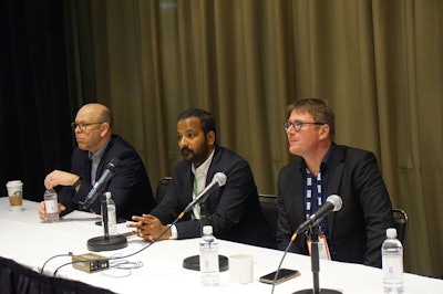 Dr. Randy Mitchell, vice president of Perdue Farms (left), was one of the panelist of the Feed Strategy Roundtable. He was accompanied by Dr. Raj Murugesan, from BIOMIN, and Dr. Maarten De Gussem, from Vetworks. | Terrence O'Keefe